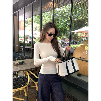 Maven Lin 精纺48支丨100%羊毛圆领针织衫女简奢气质修身打底上衣