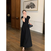 高智静奢优雅V领小飞袖 Maven Lin 连衣裙女高级感收腰气质长裙