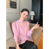 轻薄宽松V领防晒衫 Maven 高级感飘带苎麻衬衫 女夏季 Lin 海盐白沙