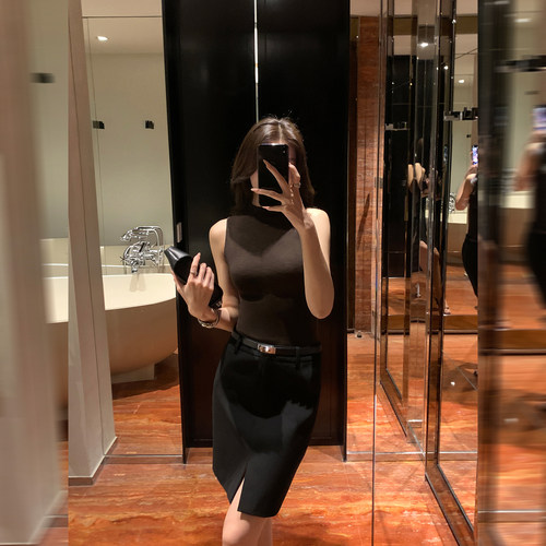 MavenLin简约前开叉西装半身裙