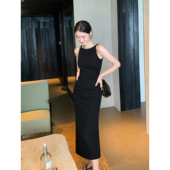 Maven Lin 重磅高品质气质一字肩吊带连衣裙收腰打褶高级直筒裙女