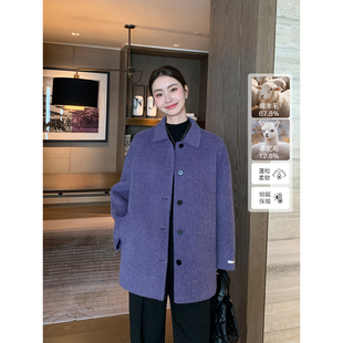 Maven Lin【现货7折】苏力羊驼毛双面呢外套女翻领羊毛呢子大衣