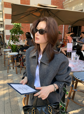 Maven Lin定格主角 1OO羊毛翻领毛呢短外套女双面呢直筒半裙套装