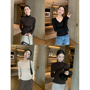 Maven Lin 山羊绒莱赛尔混纺针织衫女V领春秋修身打底衫内搭上衣