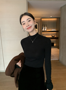 Maven Lin 羊毛100%半高领打底衫女秋冬修身气质长袖针织内搭上衣