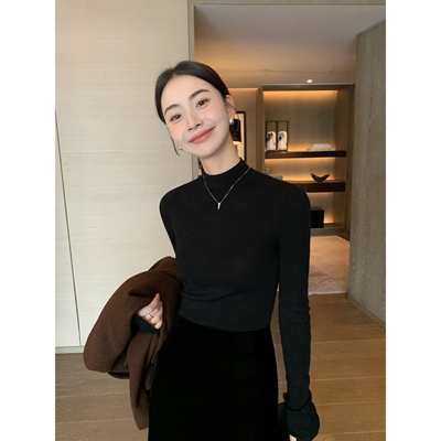 羊毛100%半高领打底衫女针织内搭