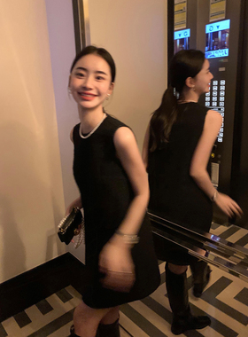 Maven Lin 法式精致 |小香风粗花呢背心裙千金感无袖连衣裙女黑色