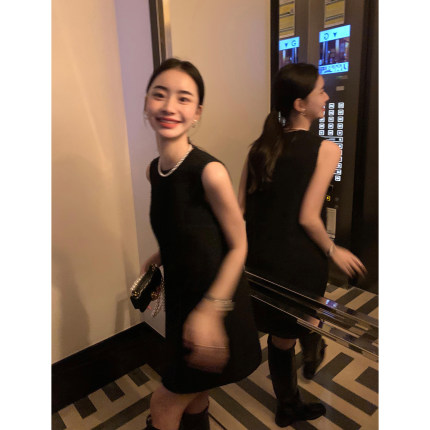 Maven Lin 法式精致 |小香风粗花呢背心裙千金感无袖连衣裙女黑色