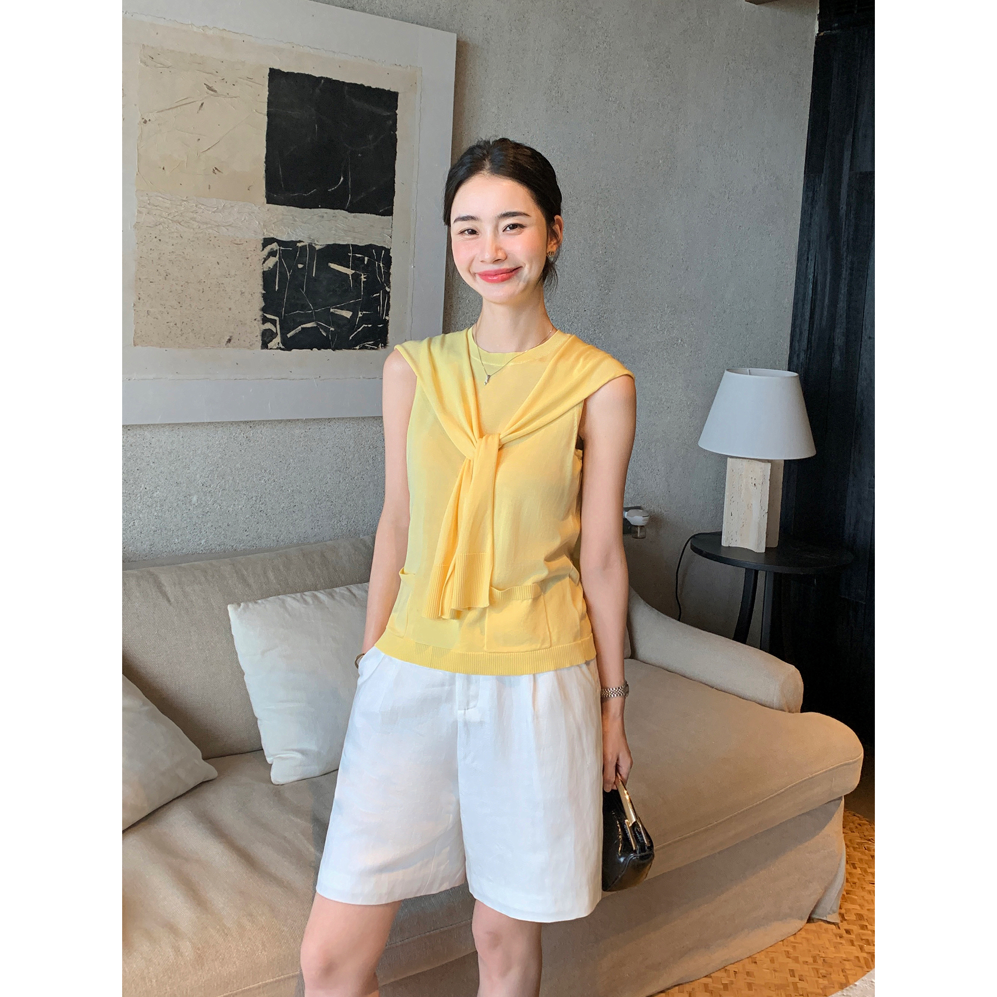 Maven Lin 老钱风休闲短裤女慵懒松弛感五分裤通勤宽松阔腿西装裤