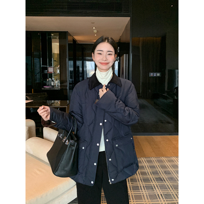 Maven Lin 菱绒雅叙 轻柔90白鸭绒羽绒服女撞色菱格通勤保暖外套