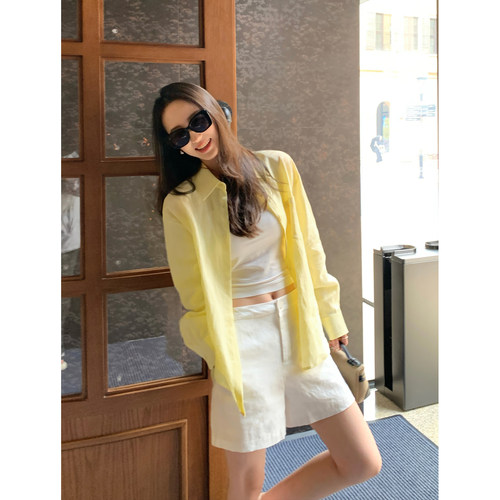 Maven Lin 智性松弛 老钱风1OO亚麻长袖衬衫女慵懒风宽松百搭衬衣