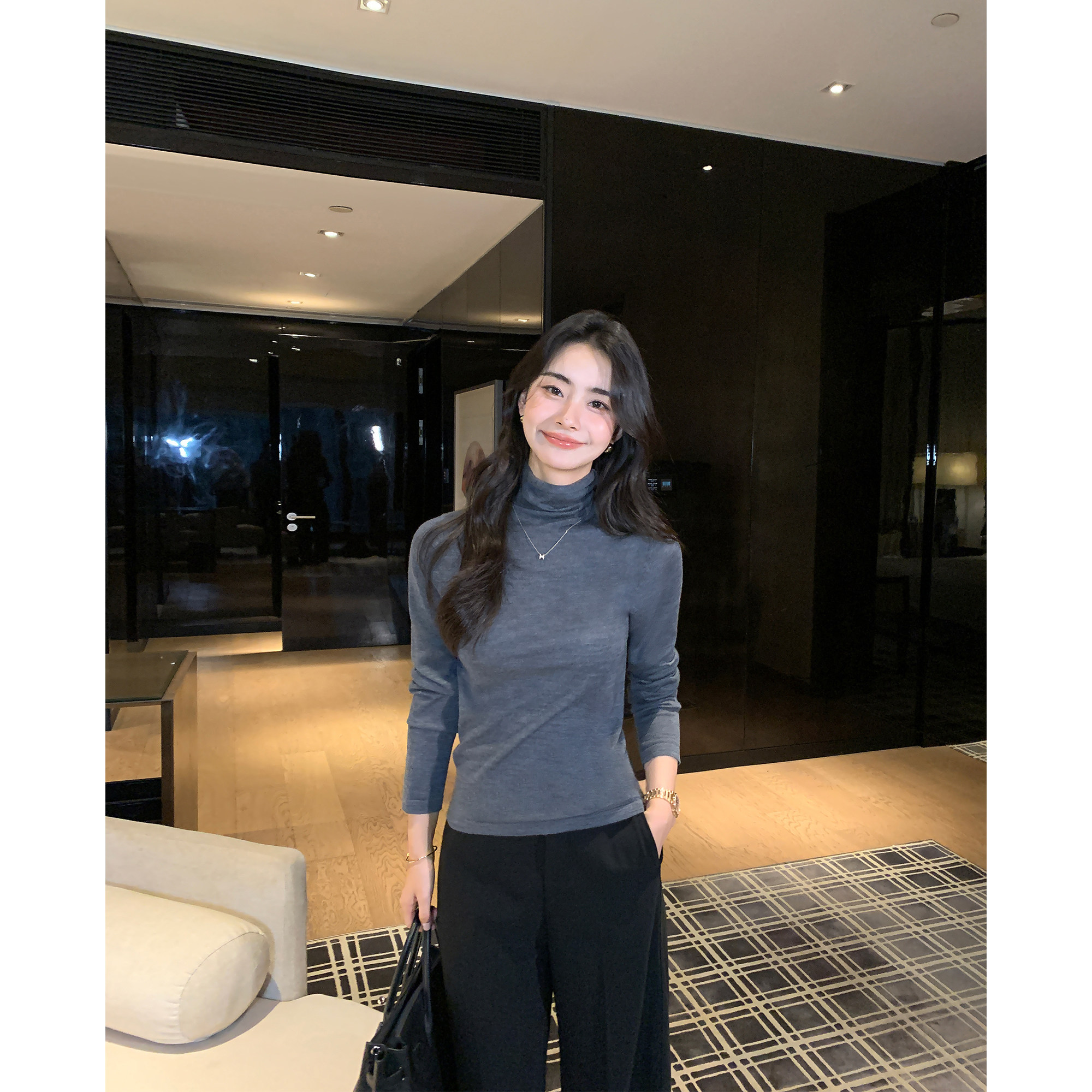 Maven Lin 甄选扬子纱丨100%羊毛高领针织衫女修身内搭打底衫上衣