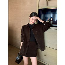 Maven Lin 高智甄选 经典翻领灯芯绒衬衫外套女气质A字短裙裤套装