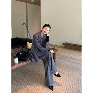 阔腿长裤 Maven 外套女通勤风西服套装 高级感气质灰色西装 Lin