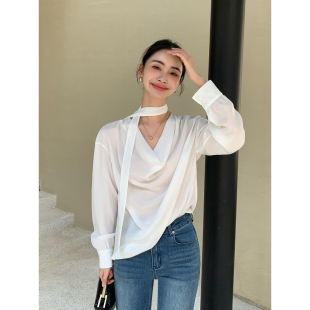 高级感丝滑荡领衬衫 华贵矜持 女飘带上衣职场通勤衬衣 Lin Maven