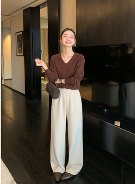 Maven Lin 软糯加绒休闲裤女秋冬宽松直筒针织阔腿裤高个子加长