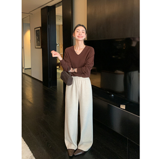 女秋冬宽松直筒针织阔腿裤 软糯加绒休闲裤 高个子加长 Lin Maven