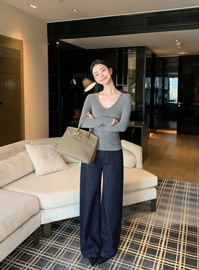 Maven Lin 多元都市 复古高腰阔腿牛仔裤女通勤职场宽松直筒长裤