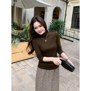 Maven Lin  柔美姿态 半高领长袖针织衫女木耳边修身内搭打底t恤