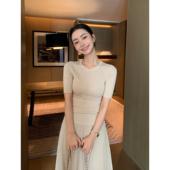 Lin 上衣女修身 极简知性 复古基础针织衫 打底t恤 圆领中袖 Maven