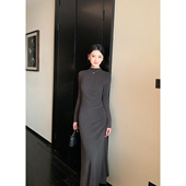 精简优雅 Maven Lin 半高领打底针织连衣裙女气质收腰a字内搭长裙