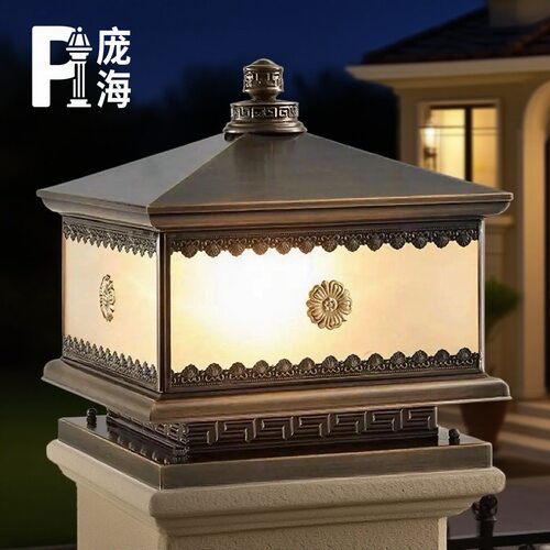 全铜太阳能柱头灯户外围墙花园灯别墅庭院墙头灯防水门柱灯