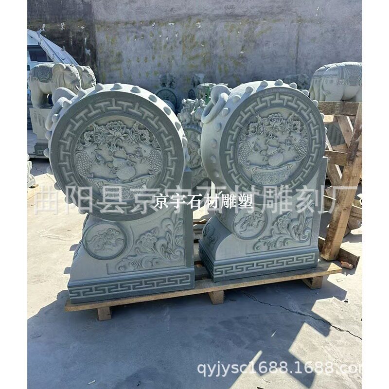石雕门墩抱鼓石一对新中式花岗岩汉白玉抱鼓石别墅庭院门口一对图片