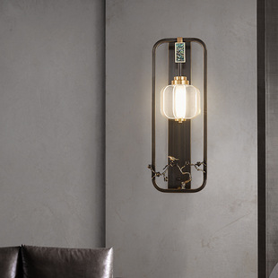 床头吊灯全铜现代中式房间卧室灯具创意新中式掉线床头灯书房铜灯