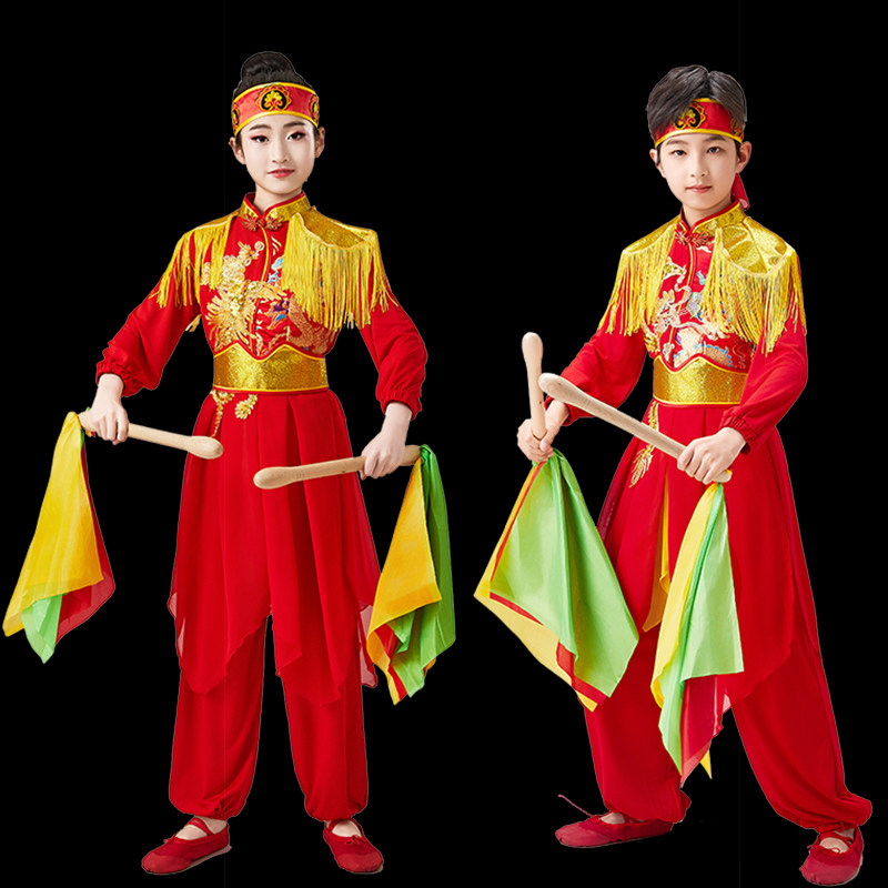 儿童喜庆打鼓服演出服新款腰鼓服鼓舞威风锣鼓服中国鼓大鼓服装红