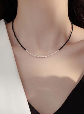 S925银黑玛瑙碎银小众复古锁骨链