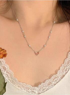 MaisonCleo粉色爱心锁骨链轻奢