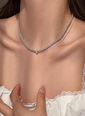 优雅香风S925纯银珍珠双层锁骨链