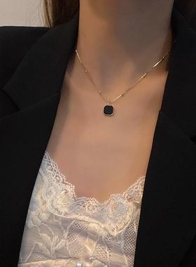 MaisonCleo黑色暗黑几何方块项链女小众设计感简约百搭锁骨链新款