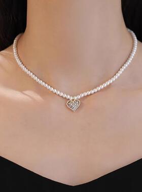 MaisonCleo珍珠桃心吊坠锁骨链