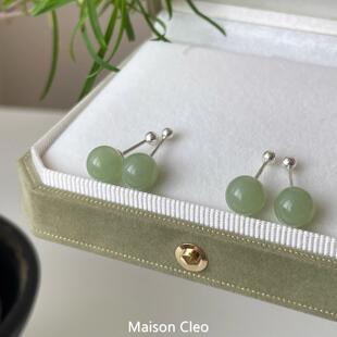 MaisonCleo「别致耀眼」气质和田玉养耳洞耳钉女精致S999纯银耳饰