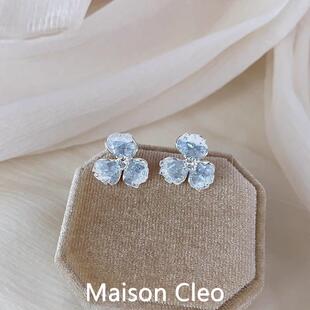 MaisonCleo「夏日倾情」轻奢蓝色水晶花朵耳钉海边适合夏天的耳饰