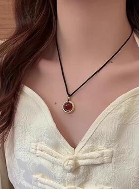 轻奢小众玛瑙平安扣编织绳项链