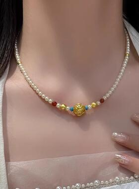 新中式纯银珍珠转运锁骨链