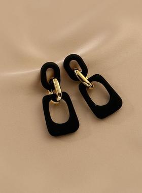 MaisonCleo黑色亚克力耳环女气质大气简约百搭耳饰欧美夸张个性耳