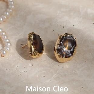 MaisonCleo「法式文艺」气质S925银针琥珀耳钉女小众独特复古耳饰