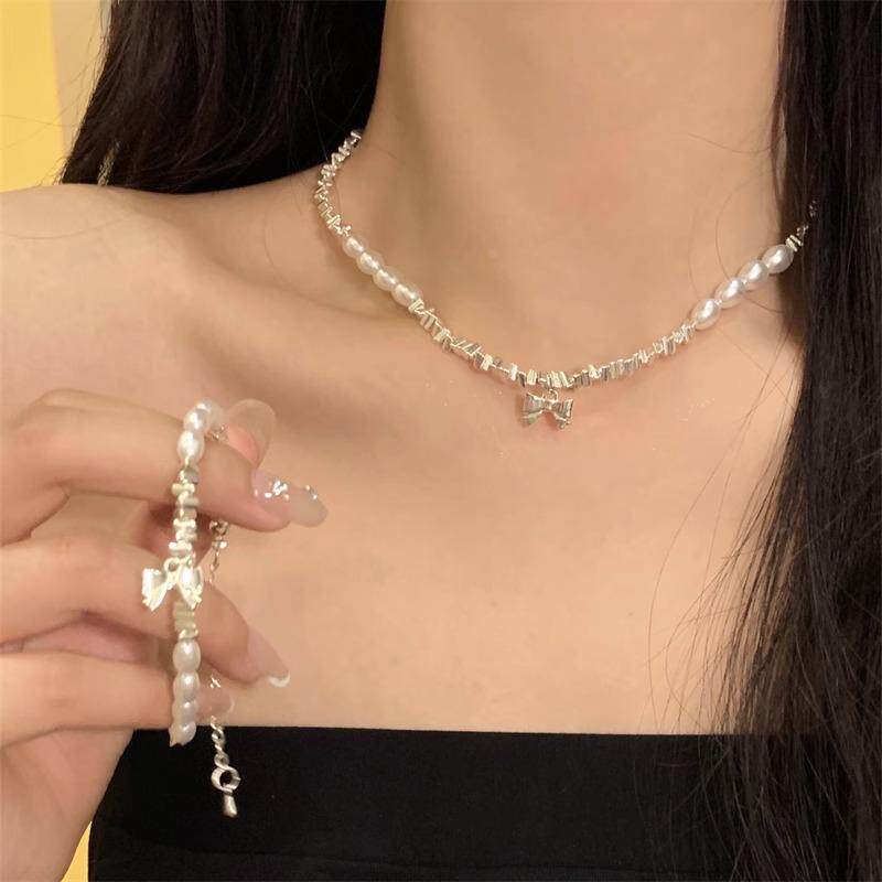 MaisonCleo蝴蝶结珍珠吊坠项链女简约法式小众设计公主配饰裙子