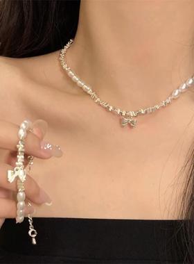 MaisonCleo蝴蝶结珍珠吊坠项链女简约法式小众设计公主配饰裙子手