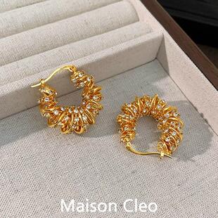MaisonCleo「主角出场」法式编织镂空麻花耳环女轻奢小众满钻耳饰