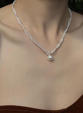 MaisonCleo强光珍珠双层锁骨链