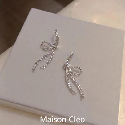 轻奢丝带蝴蝶结满钻流苏耳环