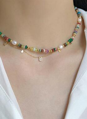 欧美甜酷复古彩色串珠项链