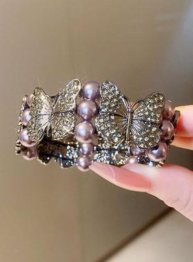 MaisonCleo珍珠镶钻蝴蝶发圈女盘发丸子头发绳头绳百搭发饰手链手