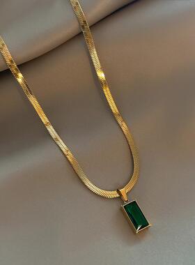 欧美嘻哈中性风祖母绿扁链项链