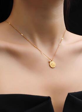 古风淡水珍珠手工圆牌树叶锁骨链