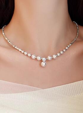 MaisonCleo碎银珍珠锁骨链女